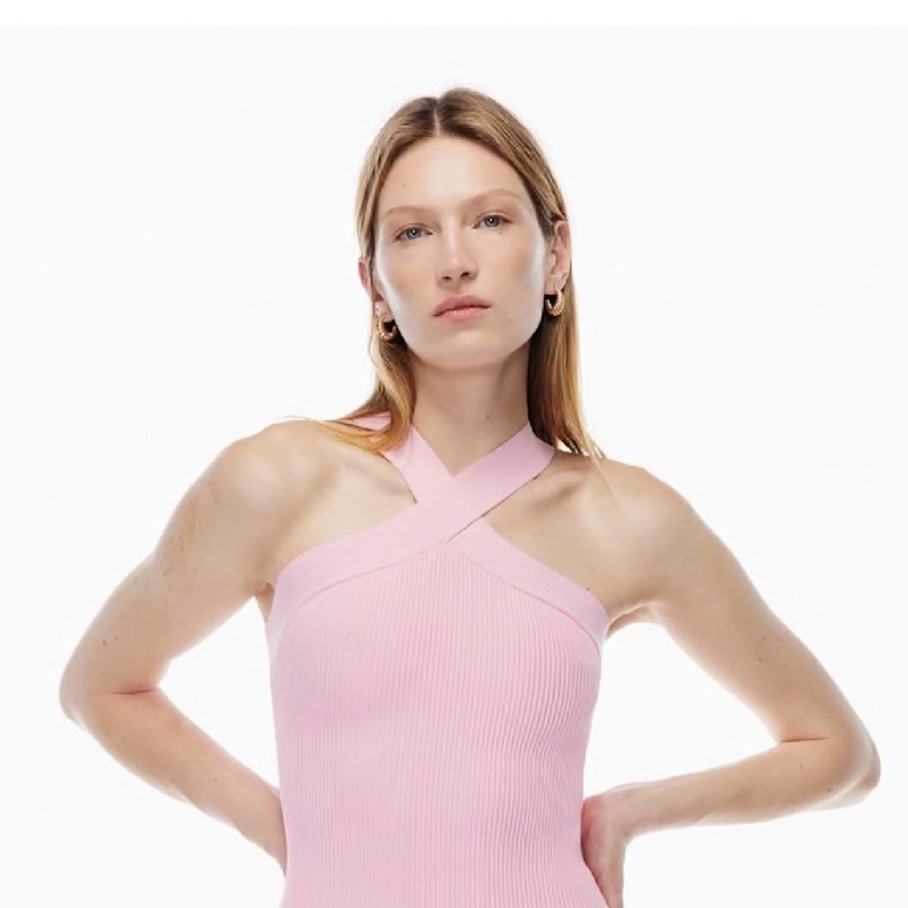 Aritzia Light Pink Ribbed Crisscross Halter Tank